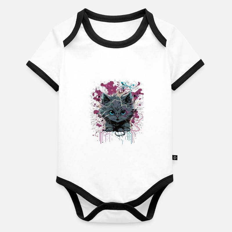 Chat d’énergie Body Bébé bio contrasté manches courtes
