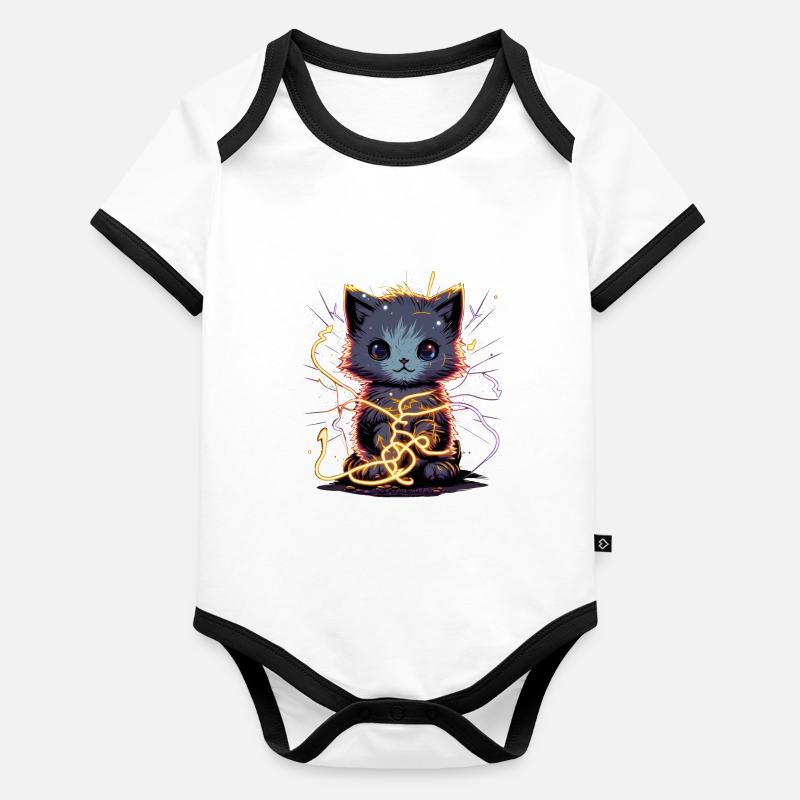 Chat choquant adorable Body Bébé bio contrasté manches courtes