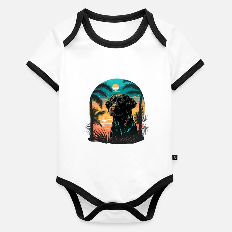 Labrador Retriever Zeit am Strand Vaporwave Baby Bio-Kurzarm-Kontrastbody