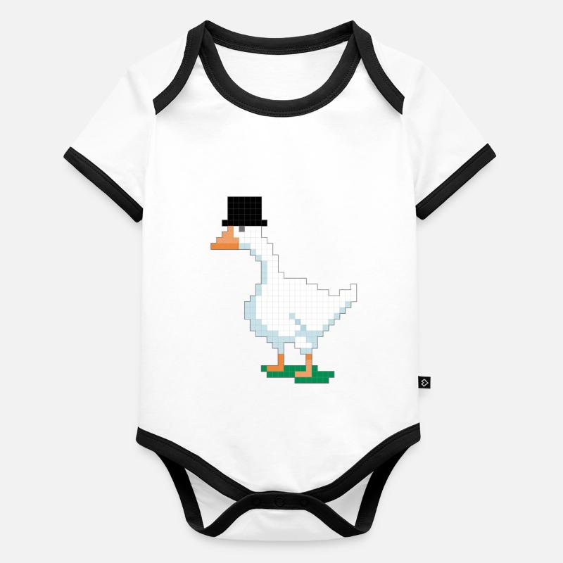Canard avec haut-de-forme pixélisé Body Bébé bio contrasté manches courtes