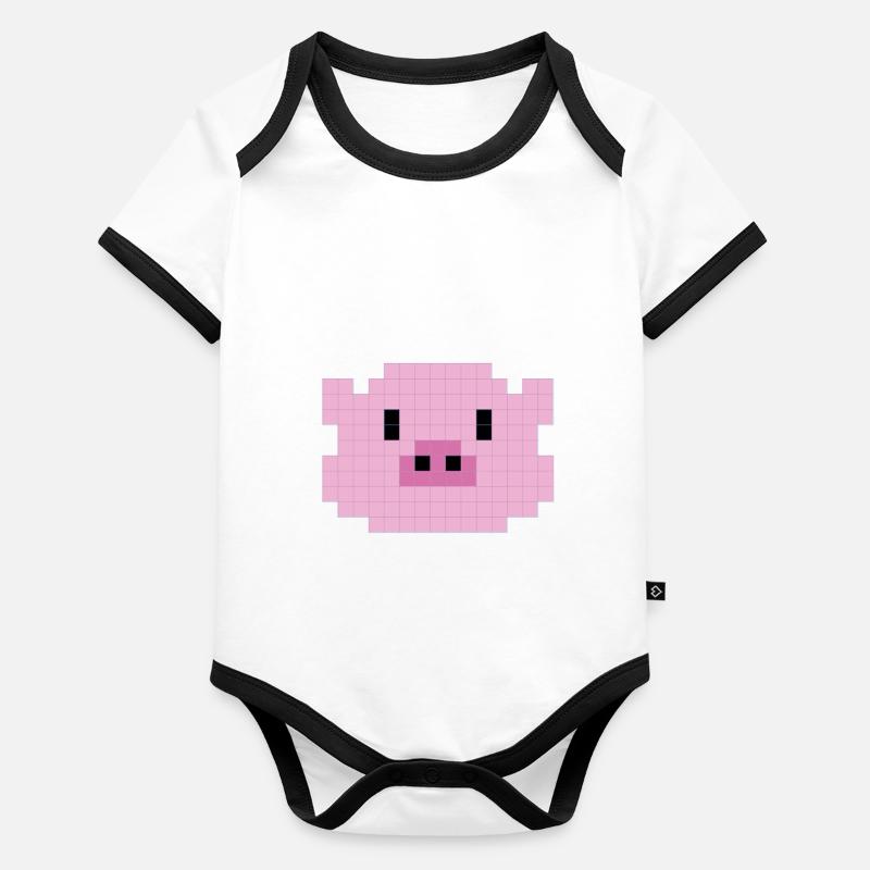 Tête de porc pixélisée Body Bébé bio contrasté manches courtes