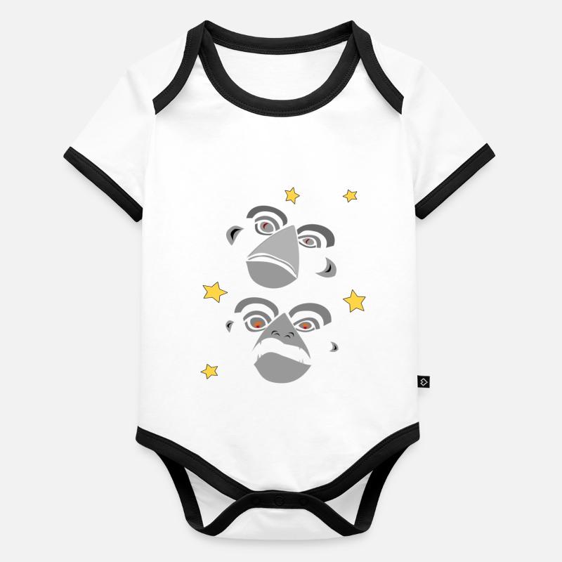 Two monkey faces screaming Organic Baby Contrasting Bodysuit