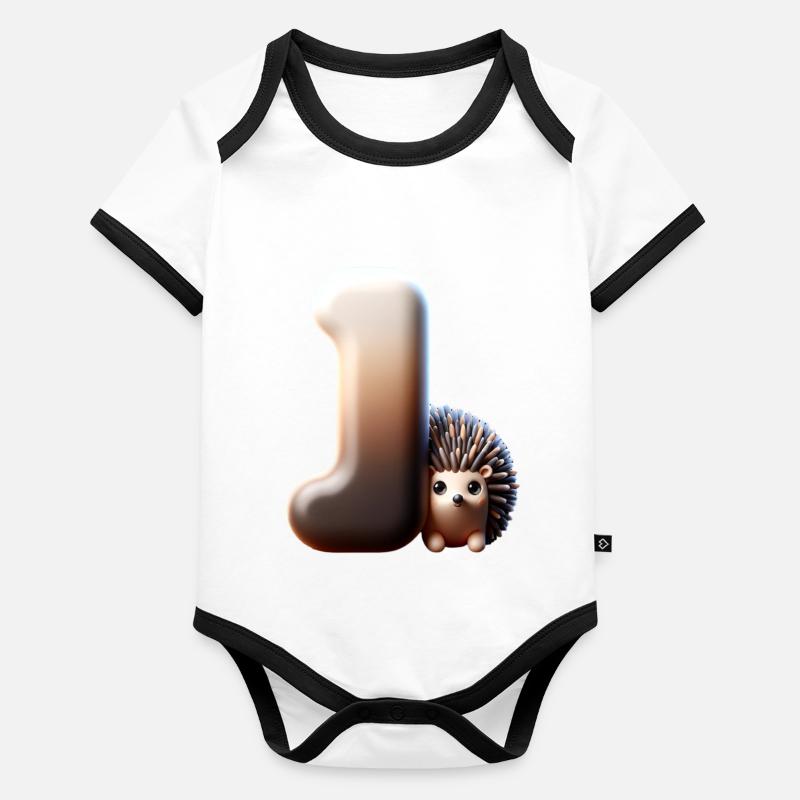 Le petit hérisson se blottit contre la lettre J Body Bébé bio contrasté manches courtes