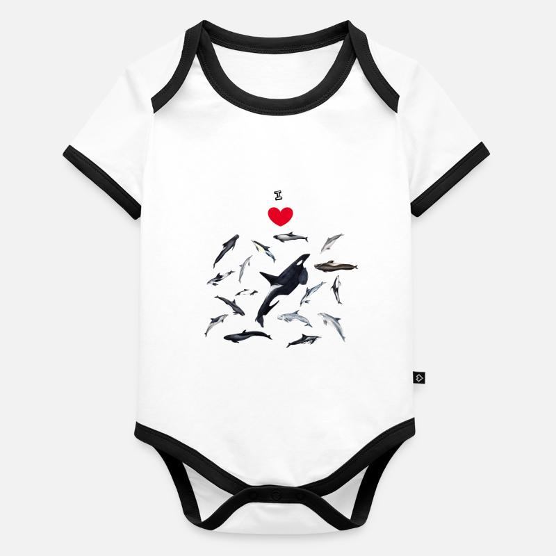 J'adore les dauphins - J'adore les dauphins - Dauphins Body Bébé bio contrasté manches courtes