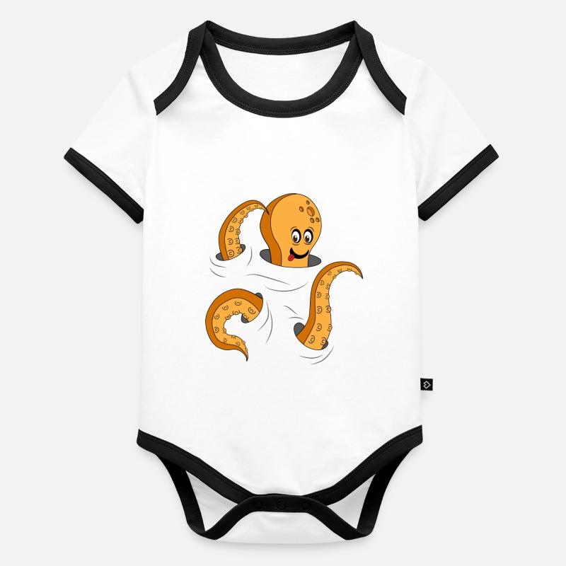 Nette neugierige Krake Baby Bio-Kurzarm-Kontrastbody