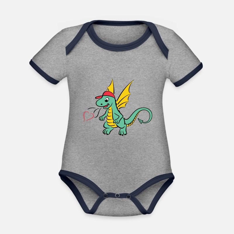 Little Dragon - Organic Baby Contrasting Bodysuit - heather grey/navy