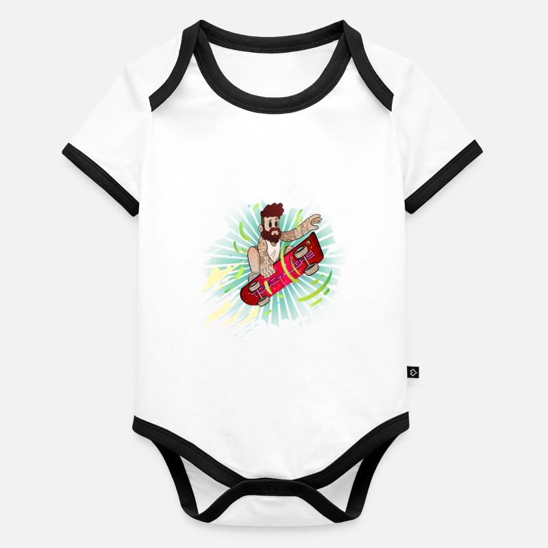 Junge auf Skateboard Baby Bio-Kurzarm-Kontrastbody