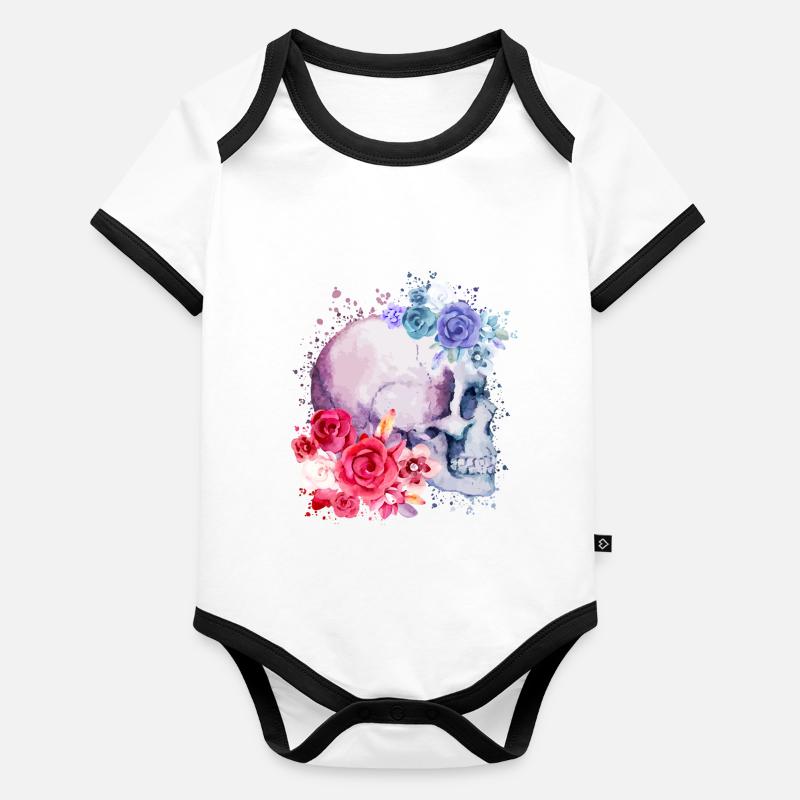 Crâne Aquarelle Body Bébé bio contrasté manches courtes