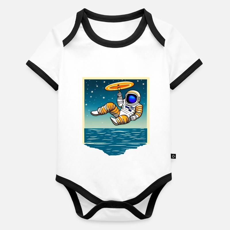Astronaut Hovering Over the Ocean, Cartoon Organic Baby Contrasting Bodysuit