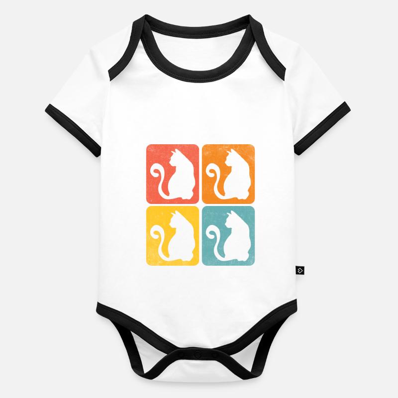 chat retro color shapes Body Bébé bio contrasté manches courtes