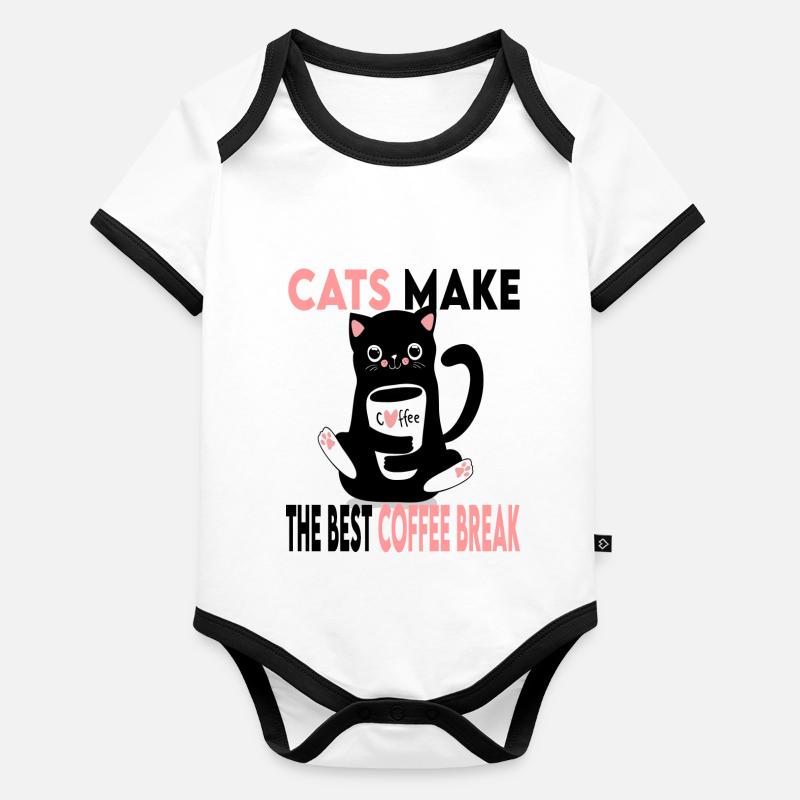 cats make the best coffee break Body Bébé bio contrasté manches courtes