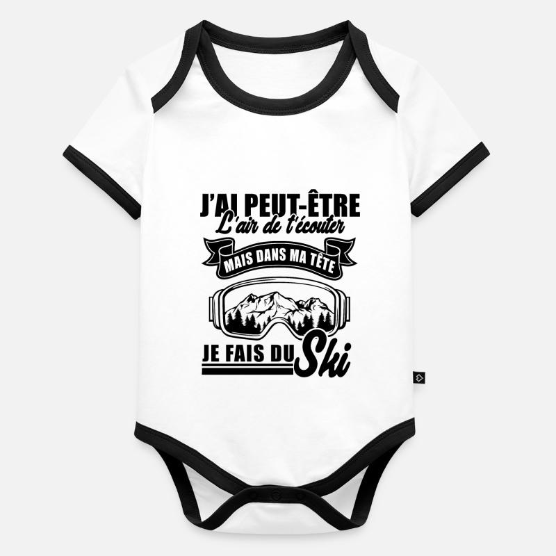 dans ma tête je fais du ski 2 Body Bébé bio contrasté manches courtes