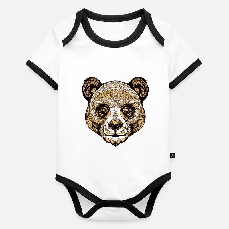 Panda Kopf Tier Baby Bio-Kurzarm-Kontrastbody