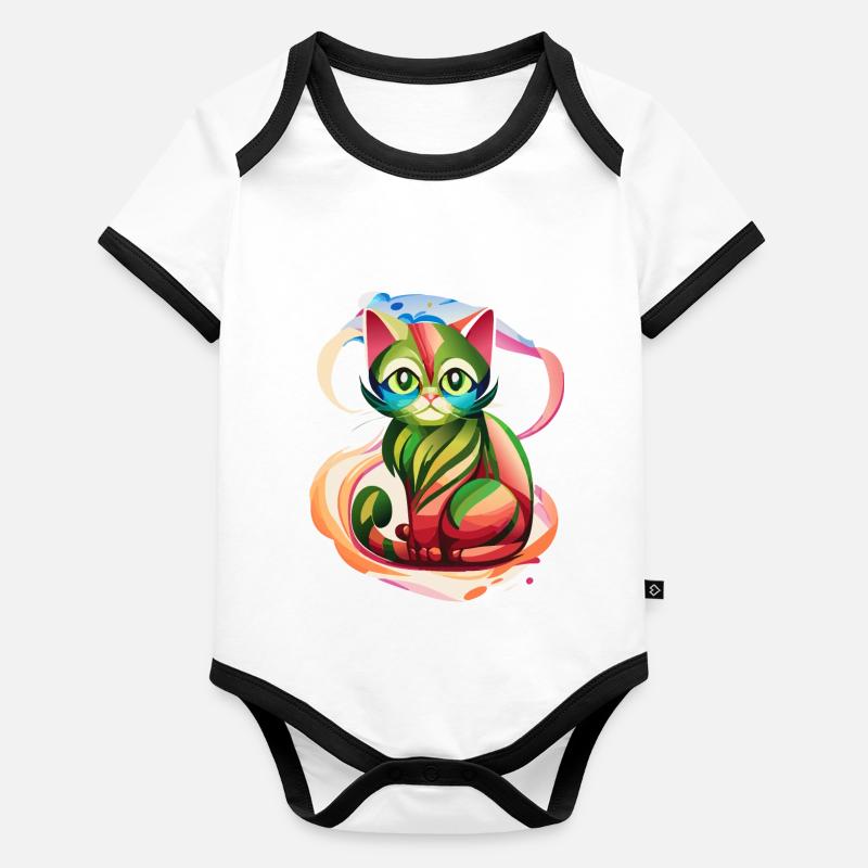 Color Burst Cat Baby Bio-Kurzarm-Kontrastbody