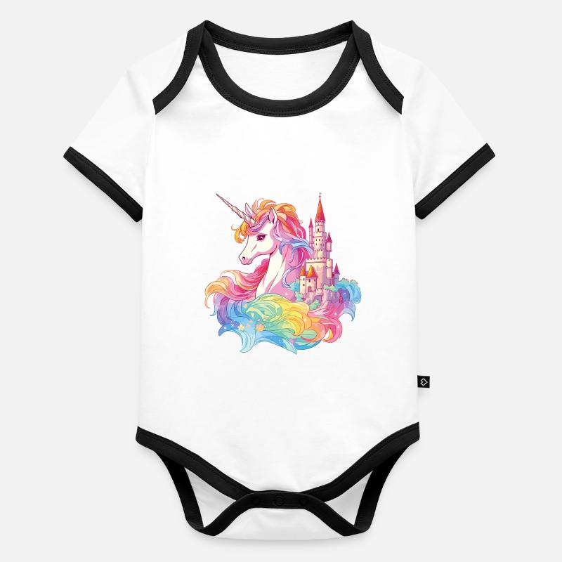 Unicorn, Rainbow, Castle, Multicolorful, Magic, Fantasy Organic Baby Contrasting Bodysuit