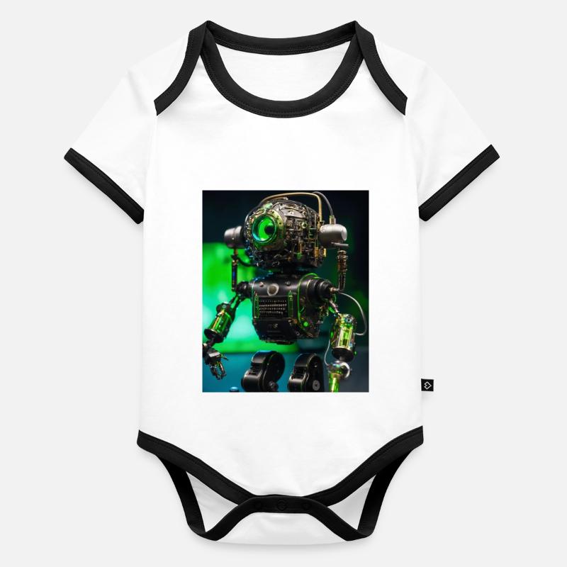 Digitale Kunst eines Roboter-Mikrofons Baby Bio-Kurzarm-Kontrastbody