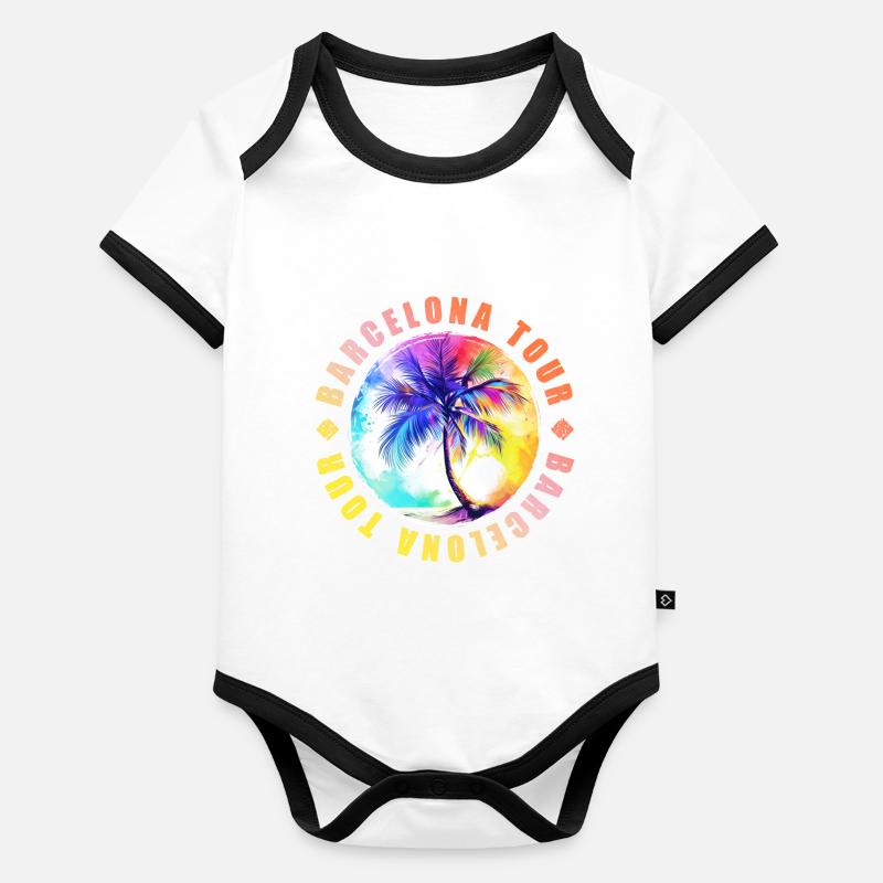 Visite de Barcelone colorée Body Bébé bio contrasté manches courtes