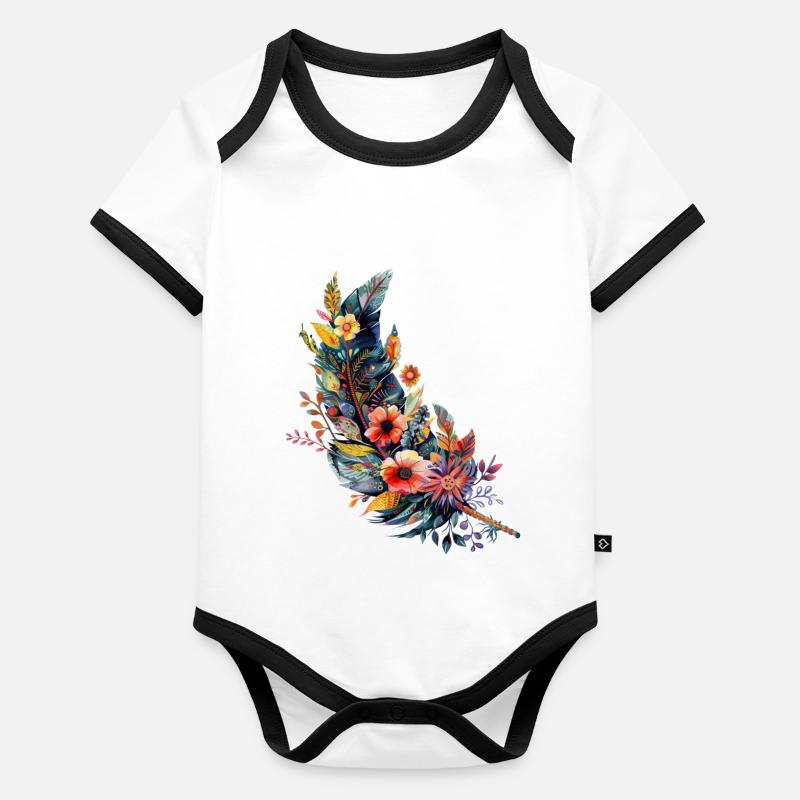 Feather studded with flowers Organic Baby Contrasting Bodysuit