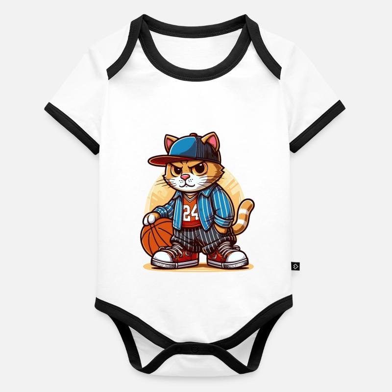 Chat forcé : Jouer au basket Body Bébé bio contrasté manches courtes