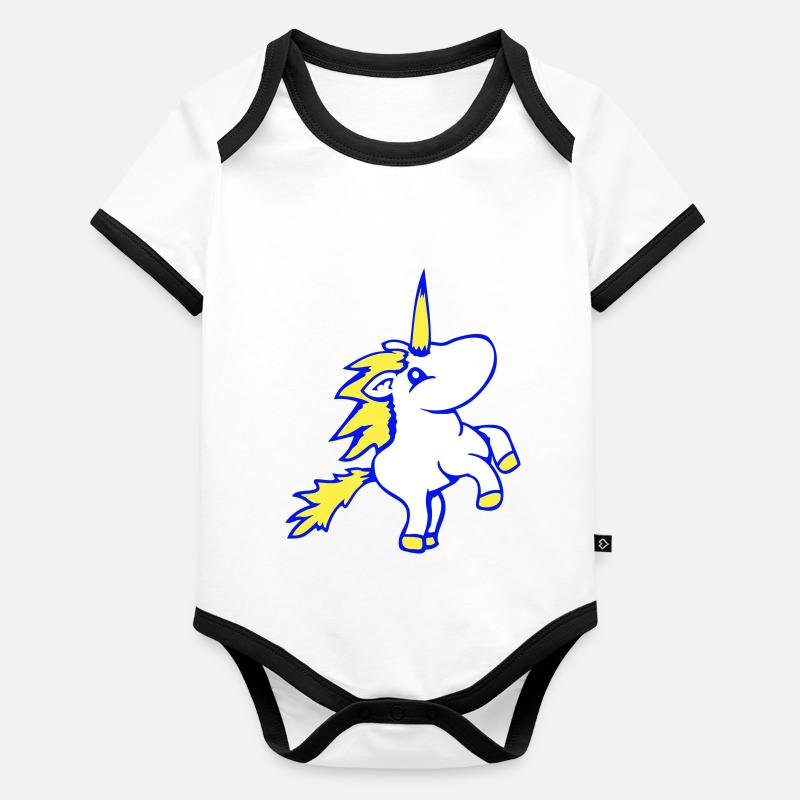 Licorne sautant sur les pattes avant cheval de dessin animé mignon Body Bébé bio contrasté manches courtes