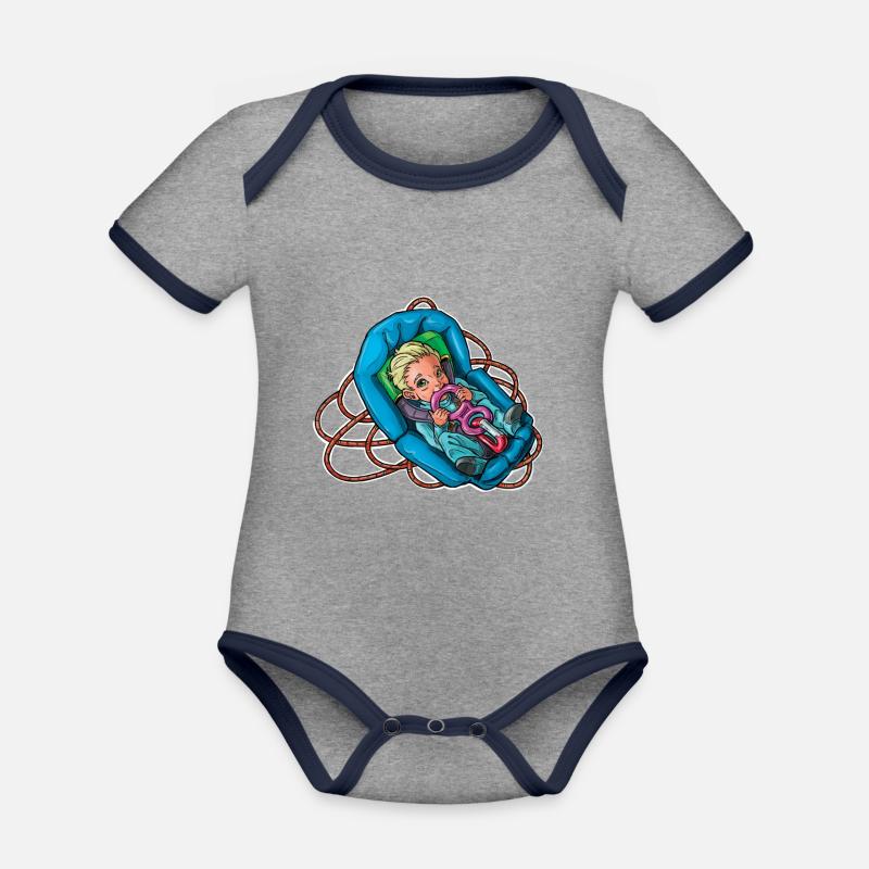 Petit bébé grimpeur 6 - Body Bébé bio contrasté manches courtes - gris chiné/bleu marine