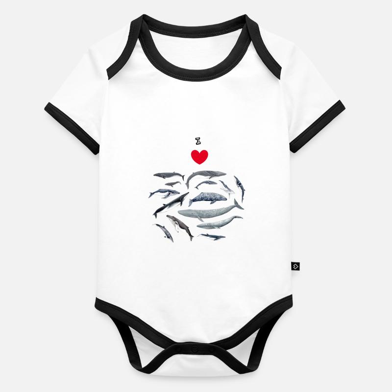 Les baleines aiment - J'adore les baleines - Baleines Body Bébé bio contrasté manches courtes