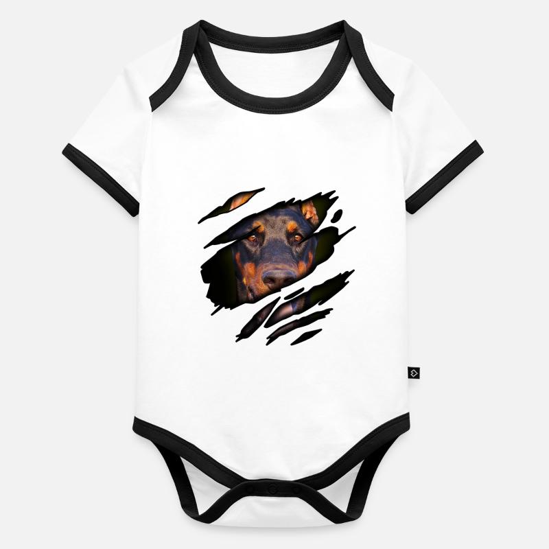 Doberman en moi Body Bébé bio contrasté manches courtes