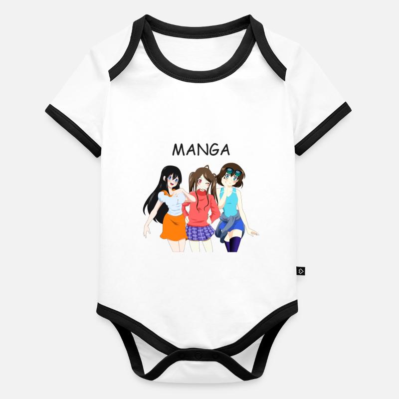 Anime Group 3 Filles, Texte "Manga" Body Bébé bio contrasté manches courtes