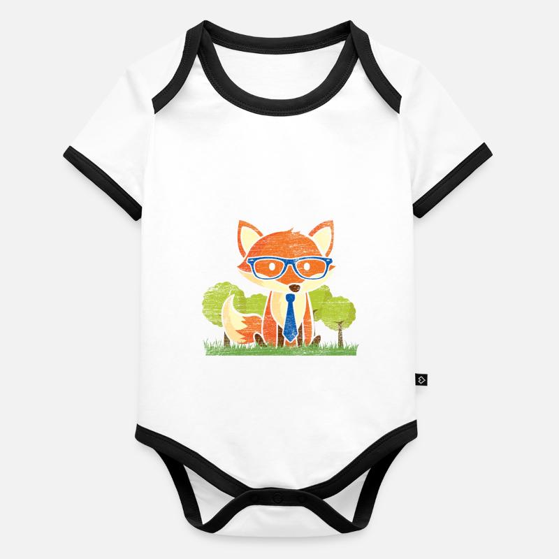 Fuchs Tier Geschenke orange schlau vintage Wald Baby Bio-Kurzarm-Kontrastbody