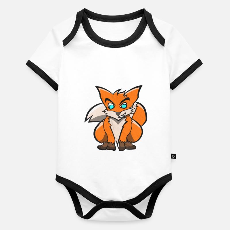 Dessin animé de renard Body Bébé bio contrasté manches courtes