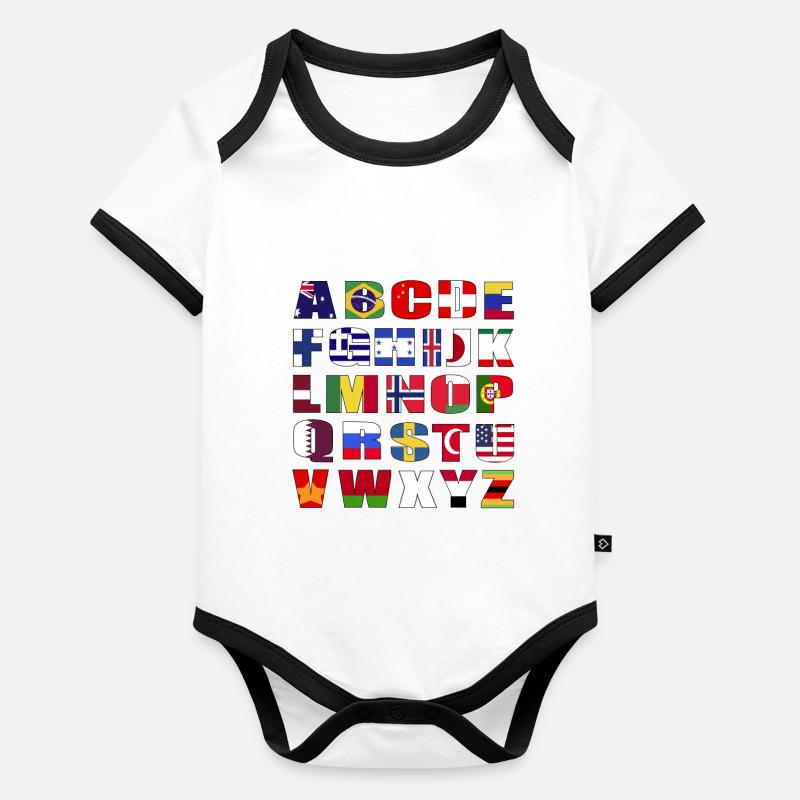 Pays Drapeaux Alphabet Body Bébé bio contrasté manches courtes