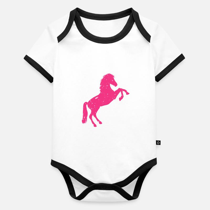 Cheval rose Body Bébé bio contrasté manches courtes