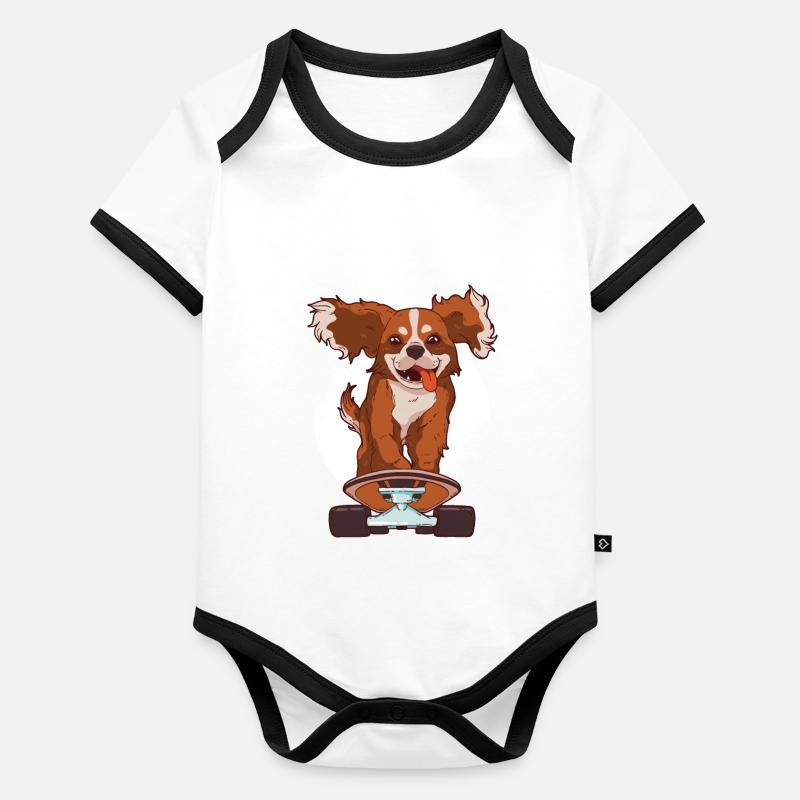 Patineur chien cavalier Body Bébé bio contrasté manches courtes