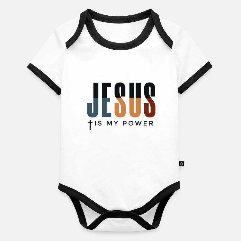 Jésus ma force - Don chrétien - Christian Body Bébé bio contrasté manches courtes