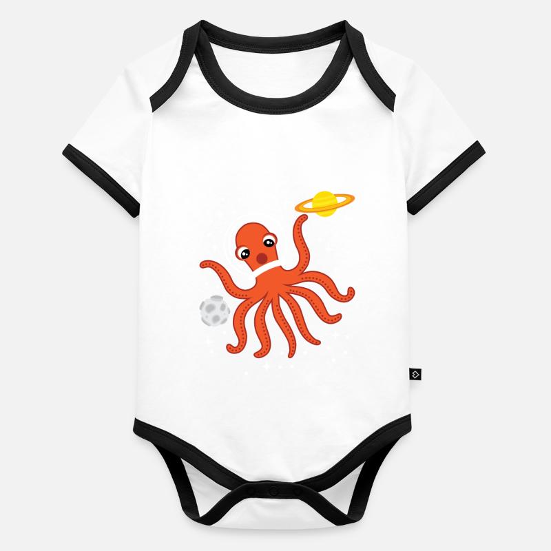 Octopus Space Animaux Espace Enfants Bébé Cadeau Body Bébé bio contrasté manches courtes