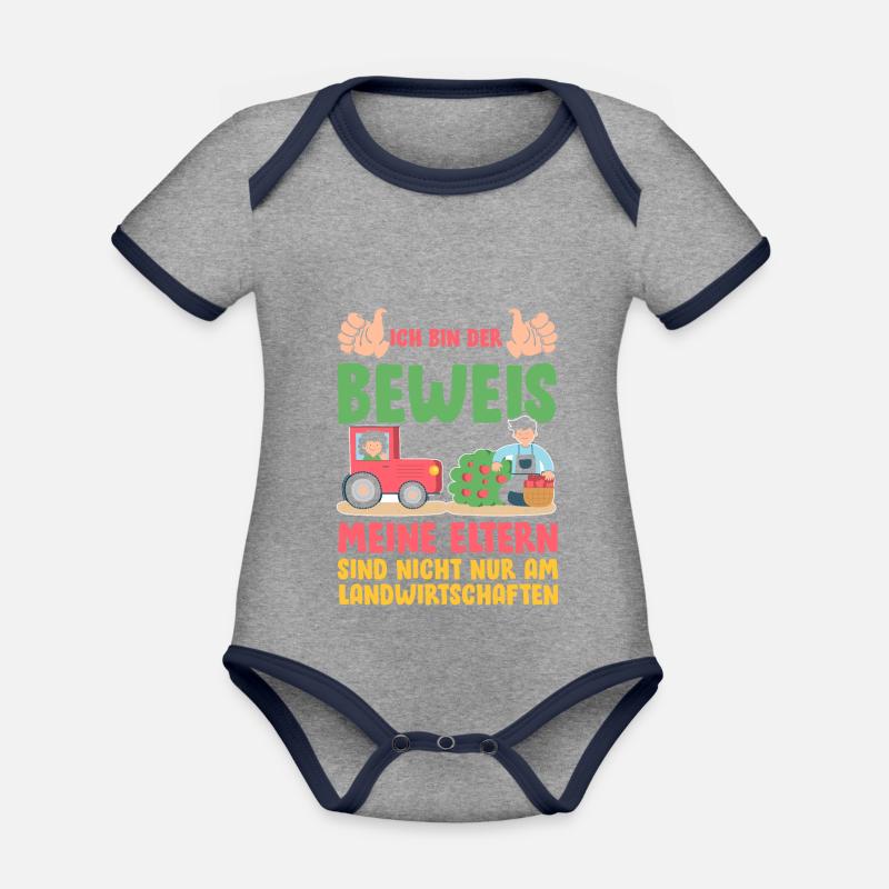 Landwirt Kinder Traktor Geschenk · Beweis - Baby Bio-Kurzarm-Kontrastbody - Grau meliert/Navy