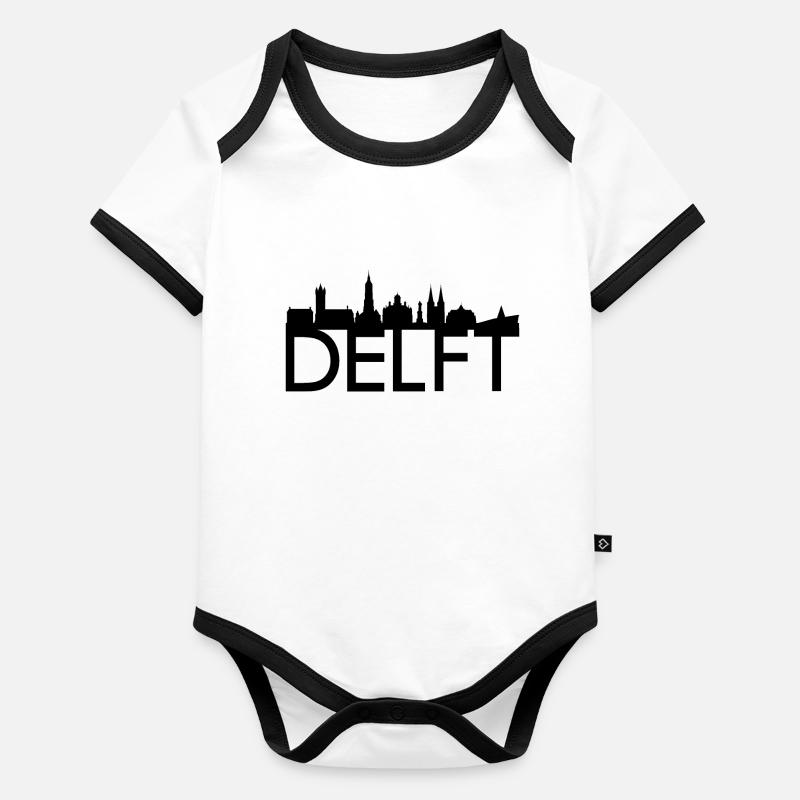 Idée cadeau Delft Pays-Bas skyline Body Bébé bio contrasté manches courtes