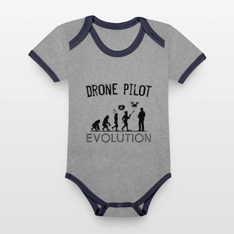 Drones Silhouette Silhouette Drone Pilot Evolution Body Bébé bio contrasté manches courtes