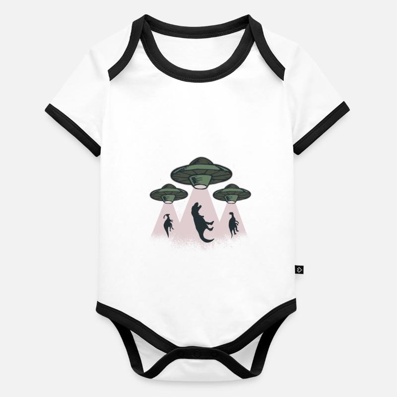 Funny Alien Dino kidnapping design gift Organic Baby Contrasting Bodysuit