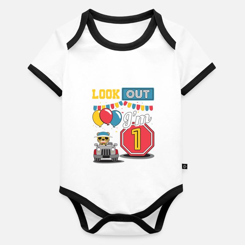 Kinder 1. Geburtstag Auto 1 Jahr Geschenk Baby Bio-Kurzarm-Kontrastbody