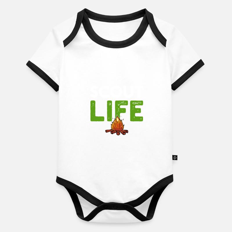 feu de camp scout Body Bébé bio contrasté manches courtes
