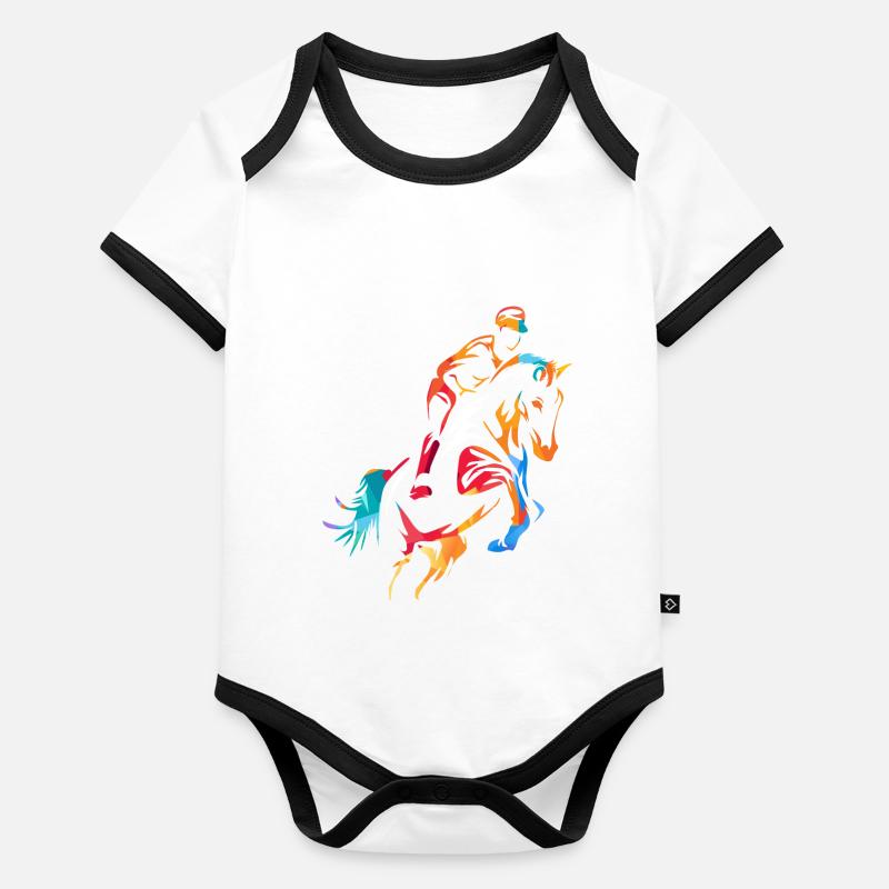 Chevaux de sport équestre de saut d'obstacles Body Bébé bio contrasté manches courtes