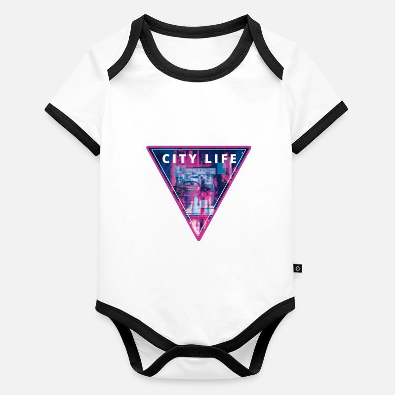 City Life - Synthwave Esthétique Retrowave Body Bébé bio contrasté manches courtes
