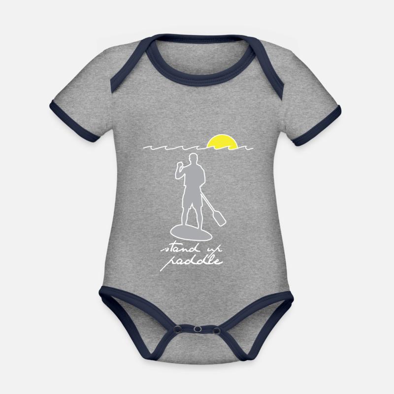 SUP - Stand Up Paddle - Body Bébé bio contrasté manches courtes - gris chiné/bleu marine
