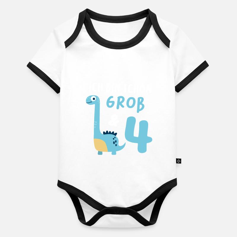 Kindergeburtstag Dino 4. Geburtstag Ich Bin Groß Baby Bio-Kurzarm-Kontrastbody