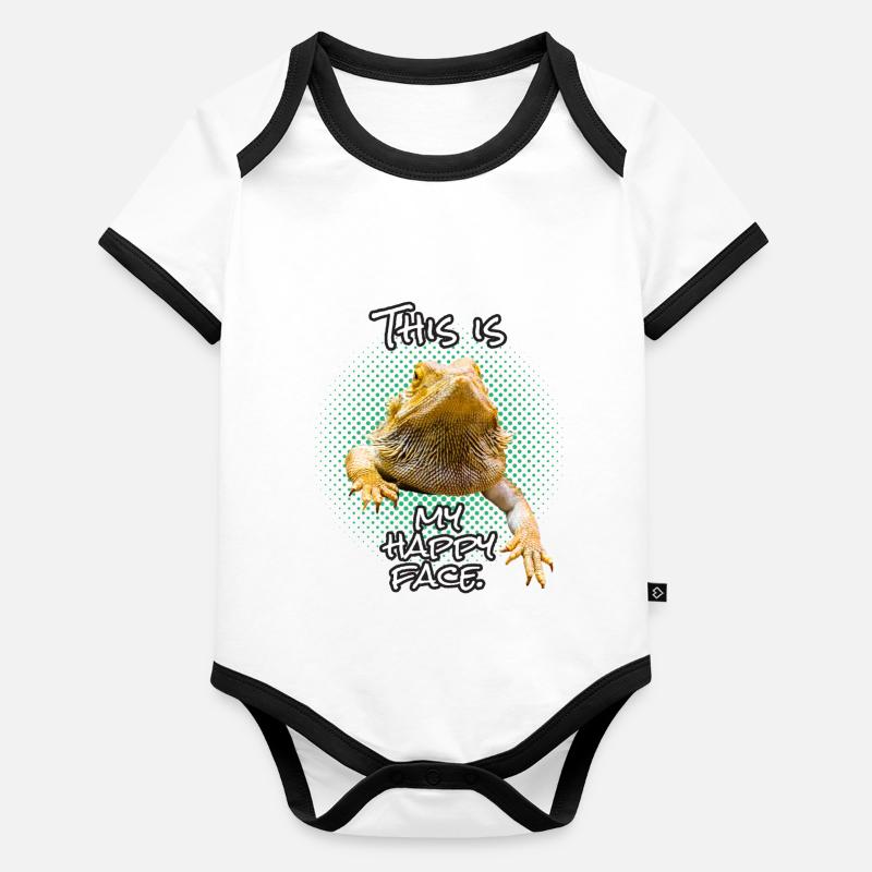 This Is My Happy Face Funny Bearded Dragon Reptilli Organic Baby Contrasting Bodysuit