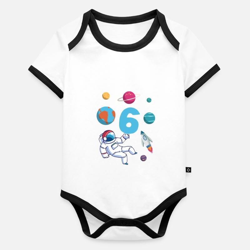 Astronaute fusée 6ème anniversaire de l’espace 6 ans Body Bébé bio contrasté manches courtes