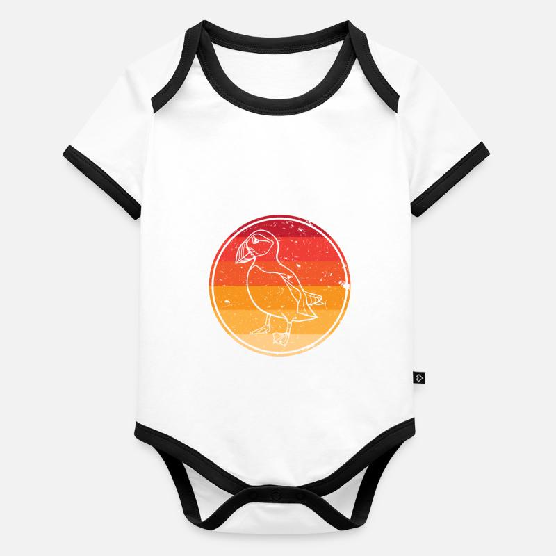 Retro puffin auk bird sunset Organic Baby Contrasting Bodysuit
