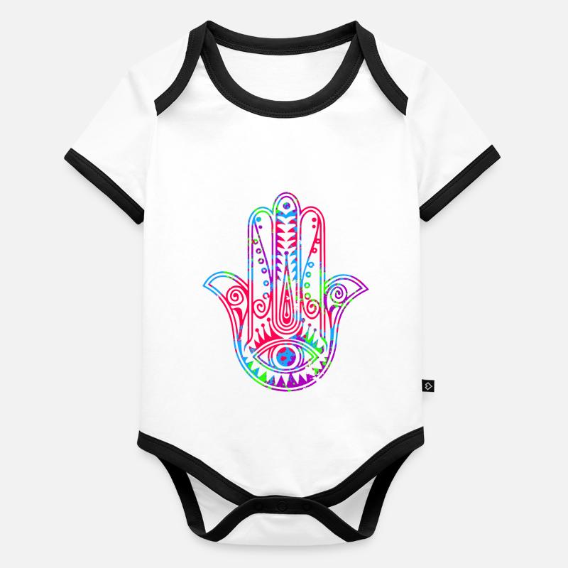 Hamsa main de Fatima Body Bébé bio contrasté manches courtes