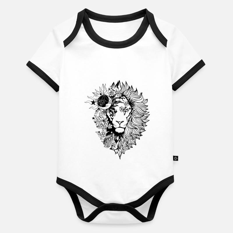 Löwe mit Blumen Baby Bio-Kurzarm-Kontrastbody